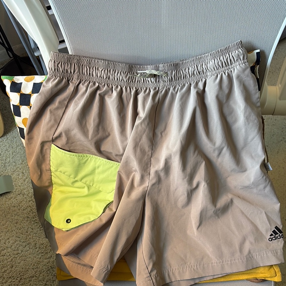Adidas Light Gray Shorts with Bright Green Accent